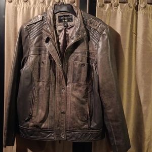 Green distressed leather jacket